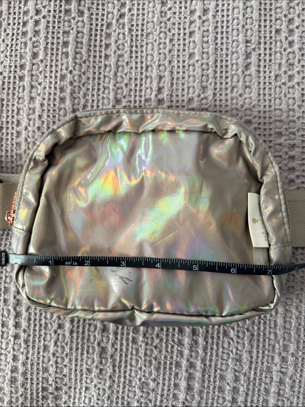 Iridescent Gold Crossbody Belt Bag - Compact Hands-Free Carry - Picture 8 of 8